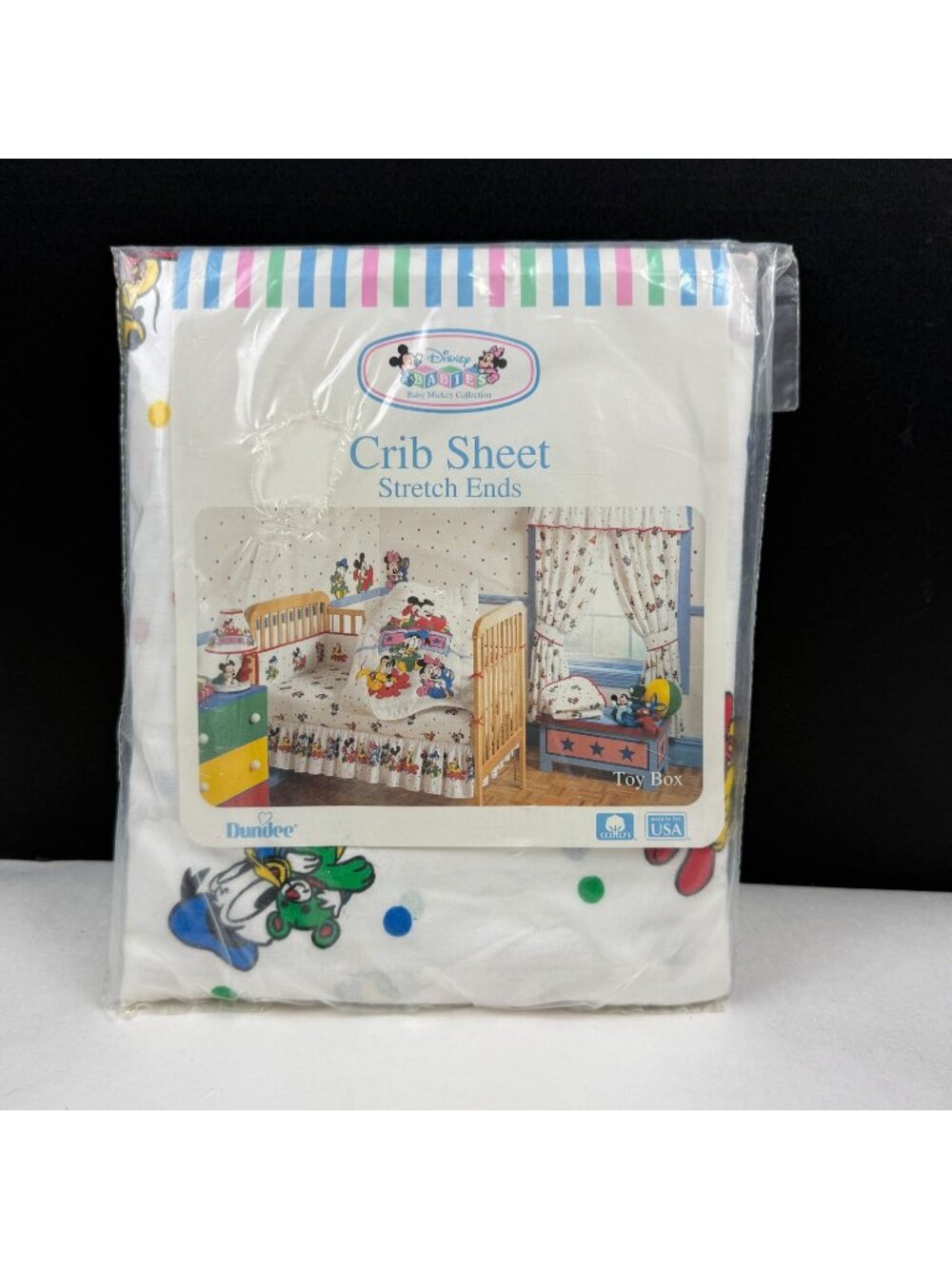 Vintage Disney Dundee Baby Mickey Collection Toy Box Fitted Crib Sheets NEW